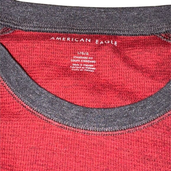 American Eagle Mens Waffle Knit Shirt-Red/Gray-Size Large-GUC - Picture 5 of 6